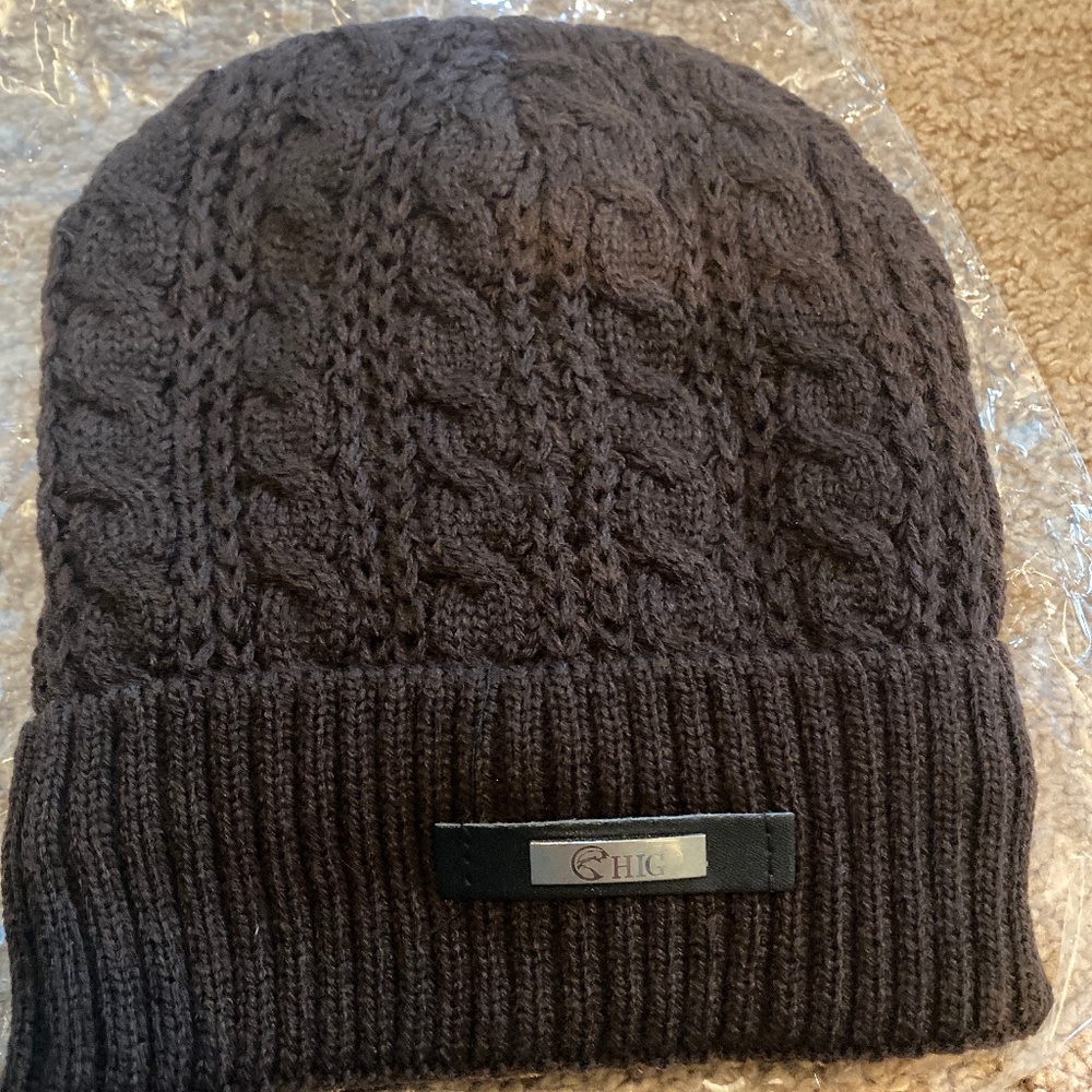NEW black knit stocking hat winter faux fur lined women’s